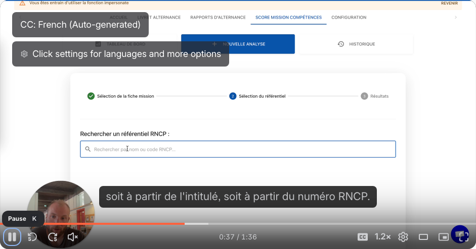 Lecture du score d'adéquation mission-compétences